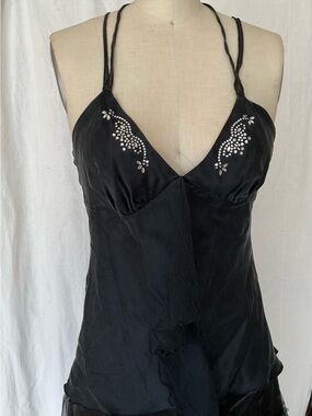 Single Black Beaded Satin Silk Halter Camisole